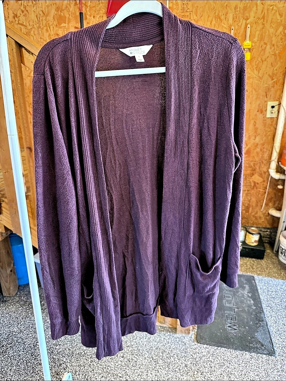Market & Spruce Open Front Cardigan in Purple Size Large Like New